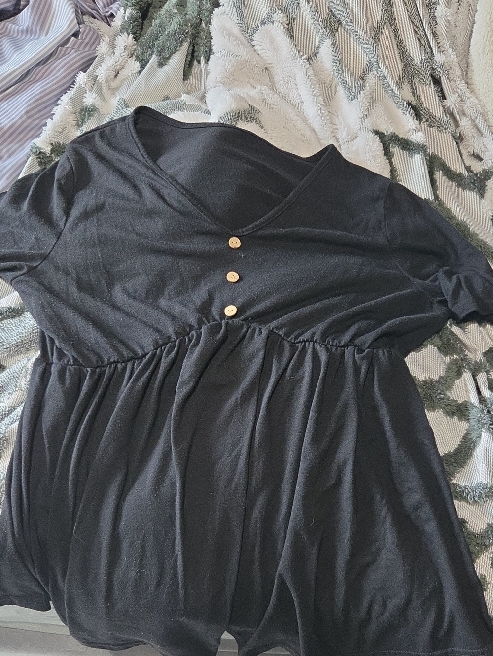 Black V-Neck Button-Front Women’s Top